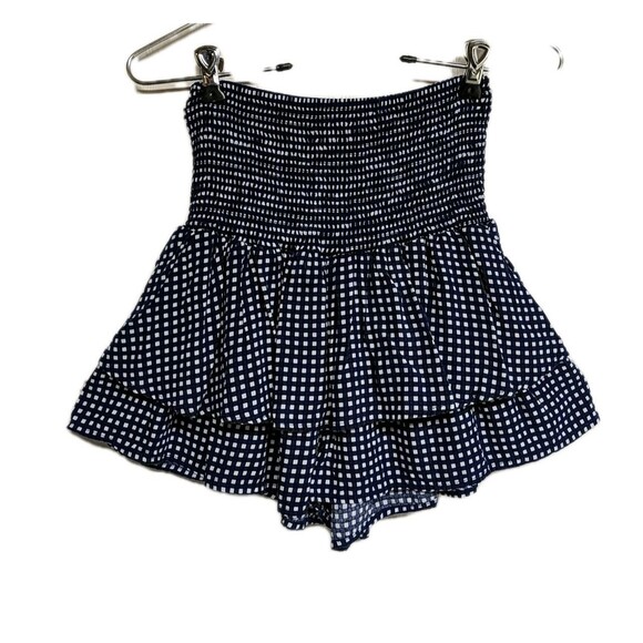 Checkered Mini Skirt Ruffled High Waist Skort Ruched Layers Boho Preppy Small S - Picture 1 of 7